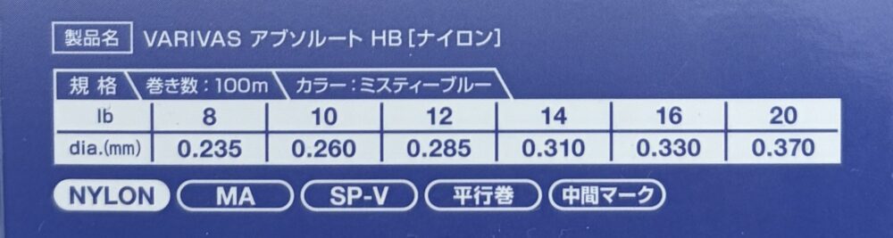 アブソルートHBナイロンの細さ